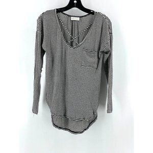 Belle Du Jour Women's Blue White Striped Long Sleeve Pocket Tunic Shirt Top Med